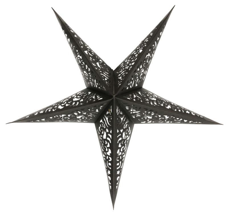 Baby Kala Black / Silverglitter - Foldable glowing Paperstar with 5 points, 40 cm